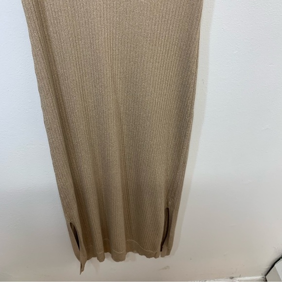Express Ribbed Knit Midi Dress Medium Tall ‎ Gold Metallic Sparkle Sleeveless - Picture 3 of 10